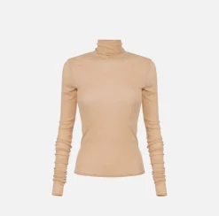 Top, T-Shirt & Body|Elisabetta Franchi Maglia dolcevita in jersey e lana con logo Cappuccino
