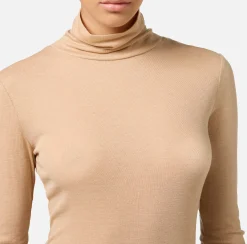 Top, T-Shirt & Body|Elisabetta Franchi Maglia dolcevita in jersey e lana con logo Cappuccino