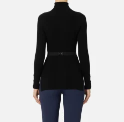 Maglieria E Felpe|Elisabetta Franchi Maglia dolcevita in lyocell e seta a costine con ricamo logo Nero