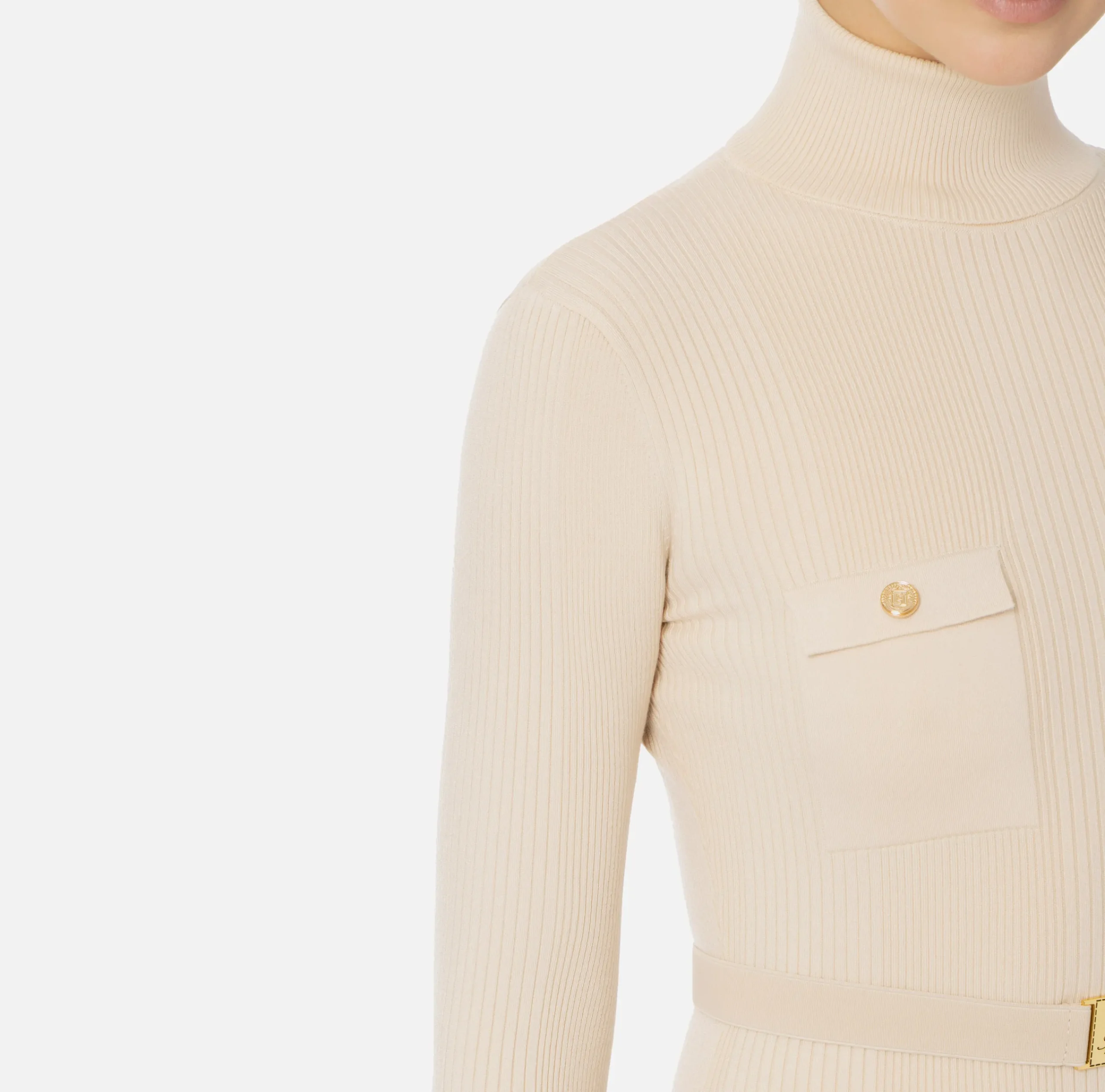 Maglieria E Felpe|Elisabetta Franchi Maglia dolcevita in lyocell e seta a costine con ricamo logo Lattice