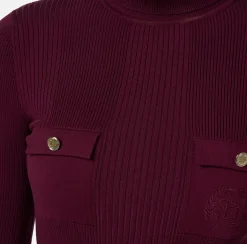 Maglieria E Felpe|Elisabetta Franchi Maglia dolcevita in lyocell e seta a costine con ricamo logo RougeNoir