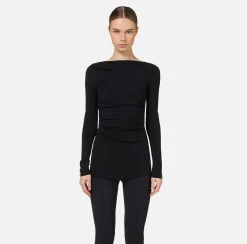Top, T-Shirt & Body|Elisabetta Franchi Maglia in jersey con drappeggio Nero