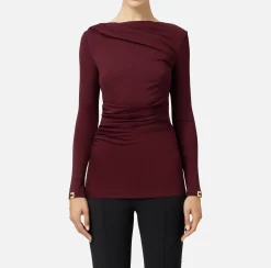 Top, T-Shirt & Body|Elisabetta Franchi Maglia in jersey con drappeggio RougeNoir