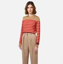 Maglieria E Felpe|Elisabetta Franchi Maglia in lana a righe Camel/RedPassion