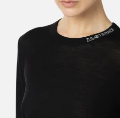Maglieria E Felpe|Elisabetta Franchi Maglia in lana merino con logo jacquard in contrasto Nero