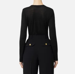 Maglieria E Felpe|Elisabetta Franchi Maglia in lana merino con logo jacquard in contrasto Nero