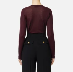 Maglieria E Felpe|Elisabetta Franchi Maglia in lana merino con logo jacquard in contrasto RougeNoir
