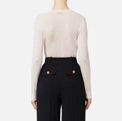Maglieria E Felpe|Elisabetta Franchi Maglia in lana merino con logo jacquard in contrasto Lattice