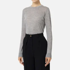 Maglieria E Felpe|Elisabetta Franchi Maglia in lana merino con logo jacquard in contrasto Grigiomelange