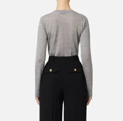 Maglieria E Felpe|Elisabetta Franchi Maglia in lana merino con logo jacquard in contrasto Grigiomelange