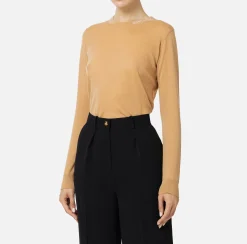 Maglieria E Felpe|Elisabetta Franchi Maglia in lana merino con logo jacquard in contrasto Bronze