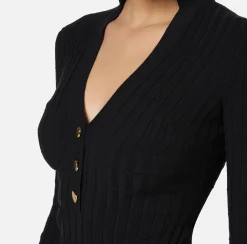Maglieria E Felpe|Elisabetta Franchi Maglia in viscosa a coste con bottoniera Nero
