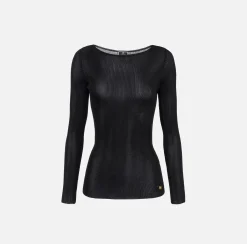 Maglieria E Felpe|Elisabetta Franchi Maglia in viscosa a costina plissé Nero