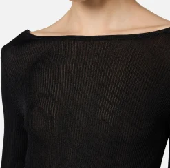Maglieria E Felpe|Elisabetta Franchi Maglia in viscosa a costina plissé Nero