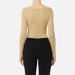 Maglieria E Felpe|Elisabetta Franchi Maglia in viscosa a costina plissé Crema