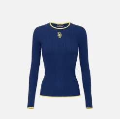 Maglieria E Felpe|Elisabetta Franchi Maglia in viscosa con logo college Navy/Mimosa