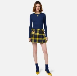 Maglieria E Felpe|Elisabetta Franchi Maglia in viscosa con logo college Navy/Mimosa