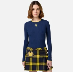 Maglieria E Felpe|Elisabetta Franchi Maglia in viscosa con logo college Navy/Mimosa