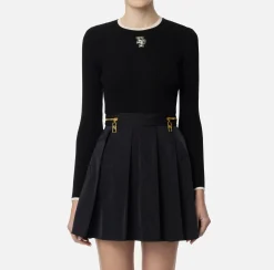 Maglieria E Felpe|Elisabetta Franchi Maglia in viscosa con logo college Nero/Burro