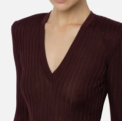 Maglieria E Felpe|Elisabetta Franchi Maglia in viscosa lucida a costine RougeNoir