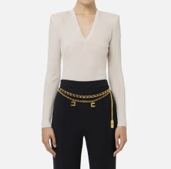 Maglieria E Felpe|Elisabetta Franchi Maglia in viscosa lucida a costine Lattice