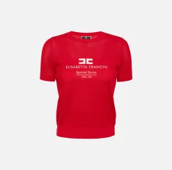 Maglieria E Felpe|Elisabetta Franchi Maglia in viscosa punto rete con intarsio RedPassion