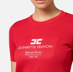 Maglieria E Felpe|Elisabetta Franchi Maglia in viscosa punto rete con intarsio RedPassion