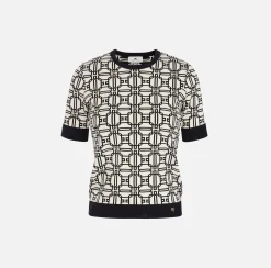 Maglieria E Felpe|Elisabetta Franchi Maglia logo in viscosa jacquard Burro/Nero