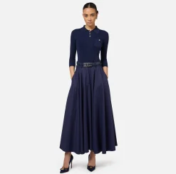 Maglieria E Felpe|Elisabetta Franchi Maglia polo in lyocell e seta a costine con ricamo logo Navy