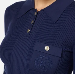 Maglieria E Felpe|Elisabetta Franchi Maglia polo in lyocell e seta a costine con ricamo logo Navy