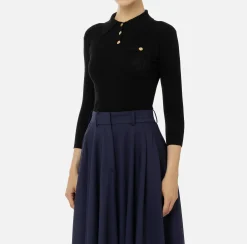 Maglieria E Felpe|Elisabetta Franchi Maglia polo in lyocell e seta a costine con ricamo logo Nero