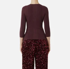 Maglieria E Felpe|Elisabetta Franchi Maglia scollo a V in lyocell e seta a costine con ricamo logo RougeNoir