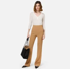 Maglieria E Felpe|Elisabetta Franchi Maglia scollo a V in viscosa e lurex a costine Avorio