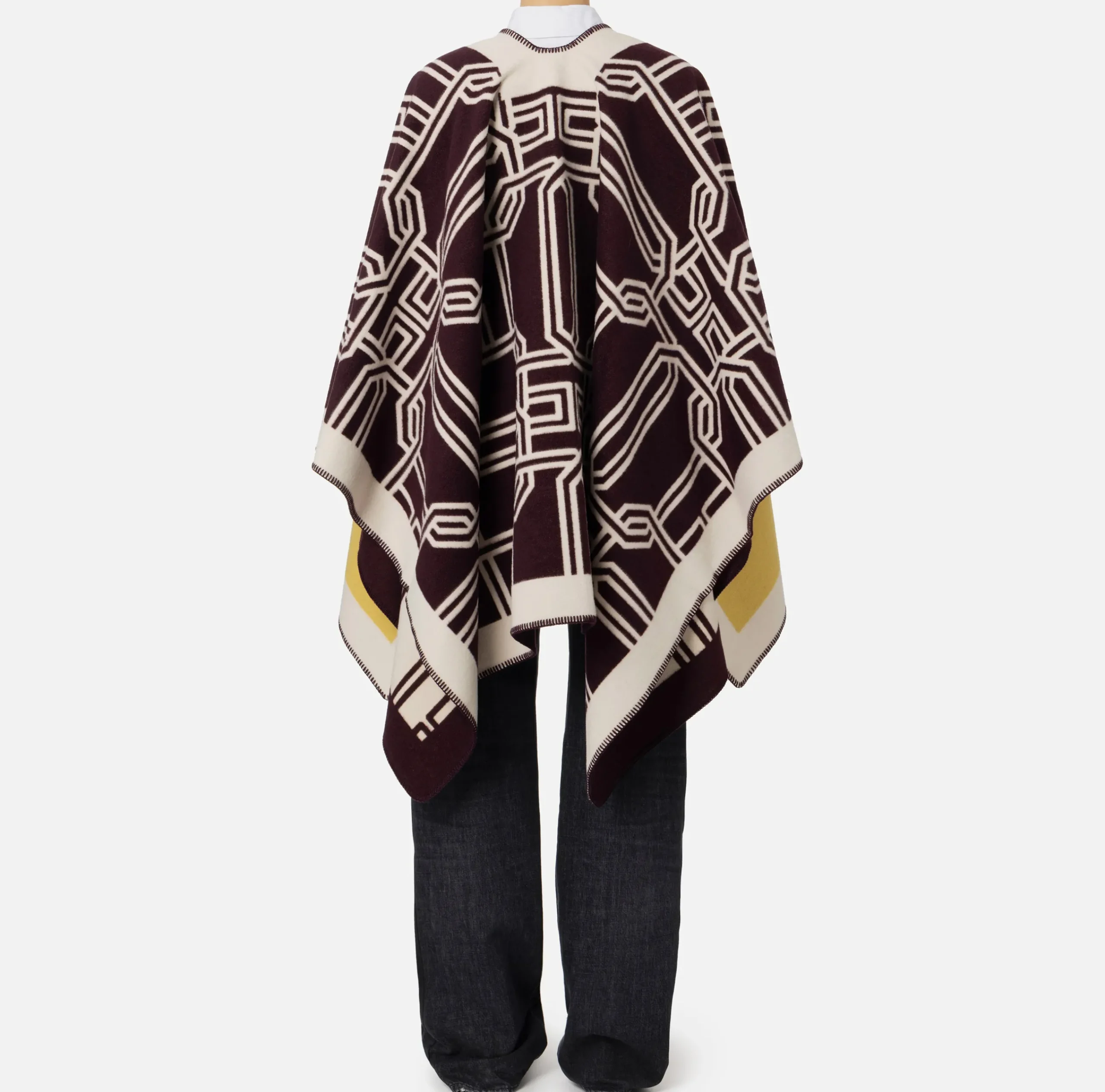 Capispalla|Elisabetta Franchi Mantella in lana jacquard con lettering RougeNoir/Mimosa