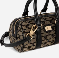 Borse A Mano|Valigeria|Elisabetta Franchi Mini Bauletto Monogram Travel Liquirizia/Nero
