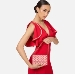 Borse A Tracolla|Elisabetta Franchi Mini Tracolla Monogram Burro/Rosso