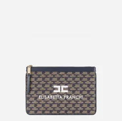 Clutch|Elisabetta Franchi Mini Trousse Monogram Cammello/Blu