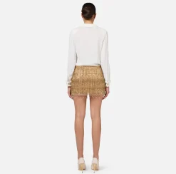 Abiti Red Carpet|Mini Abiti|Elisabetta Franchi Miniabito a camicia con gonna ricamata in paillettes Avorio/Gold