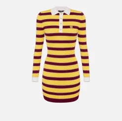 Mini Abiti|Abiti In Maglia|Elisabetta Franchi Miniabito a polo in viscosa lurex a righe RougeNoir/Mimosa