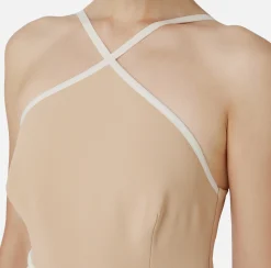 Mini Abiti|Abiti|Elisabetta Franchi Miniabito bicolor in crêpe stretch con elastico logato Cappuccino/Burro