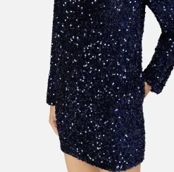 Red Carpet|Abiti Red Carpet|Elisabetta Franchi Miniabito boxy in ciniglia ricamata con pailettes Navy