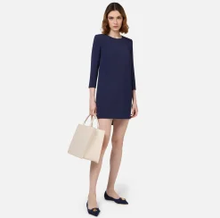 Mini Abiti|Abiti|Elisabetta Franchi Miniabito boxy in crêpe con inserto in vela Navy