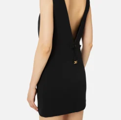 Mini Abiti|Abiti|Elisabetta Franchi Miniabito boxy in crêpe fluido con scollo e fiocco Nero