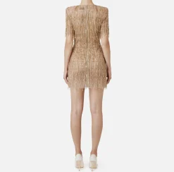 Abiti|Abiti Red Carpet|Elisabetta Franchi Miniabito boxy in tulle ricamato con paillettes Gold