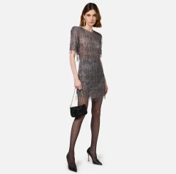 Abiti|Abiti Red Carpet|Elisabetta Franchi Miniabito boxy in tulle ricamato con paillettes Nero