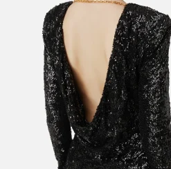 Abiti Red Carpet|Mini Abiti|Elisabetta Franchi Miniabito boxy in tulle ricamato con paillettes Nero