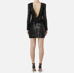 Abiti Red Carpet|Mini Abiti|Elisabetta Franchi Miniabito boxy in tulle ricamato con paillettes Nero