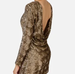 Abiti Red Carpet|Mini Abiti|Elisabetta Franchi Miniabito boxy in tulle ricamato con paillettes Camel