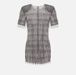 Abiti|Abiti Red Carpet|Elisabetta Franchi Miniabito boxy in tulle ricamato con paillettes Steel