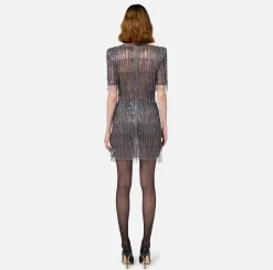 Abiti|Abiti Red Carpet|Elisabetta Franchi Miniabito boxy in tulle ricamato con paillettes Steel